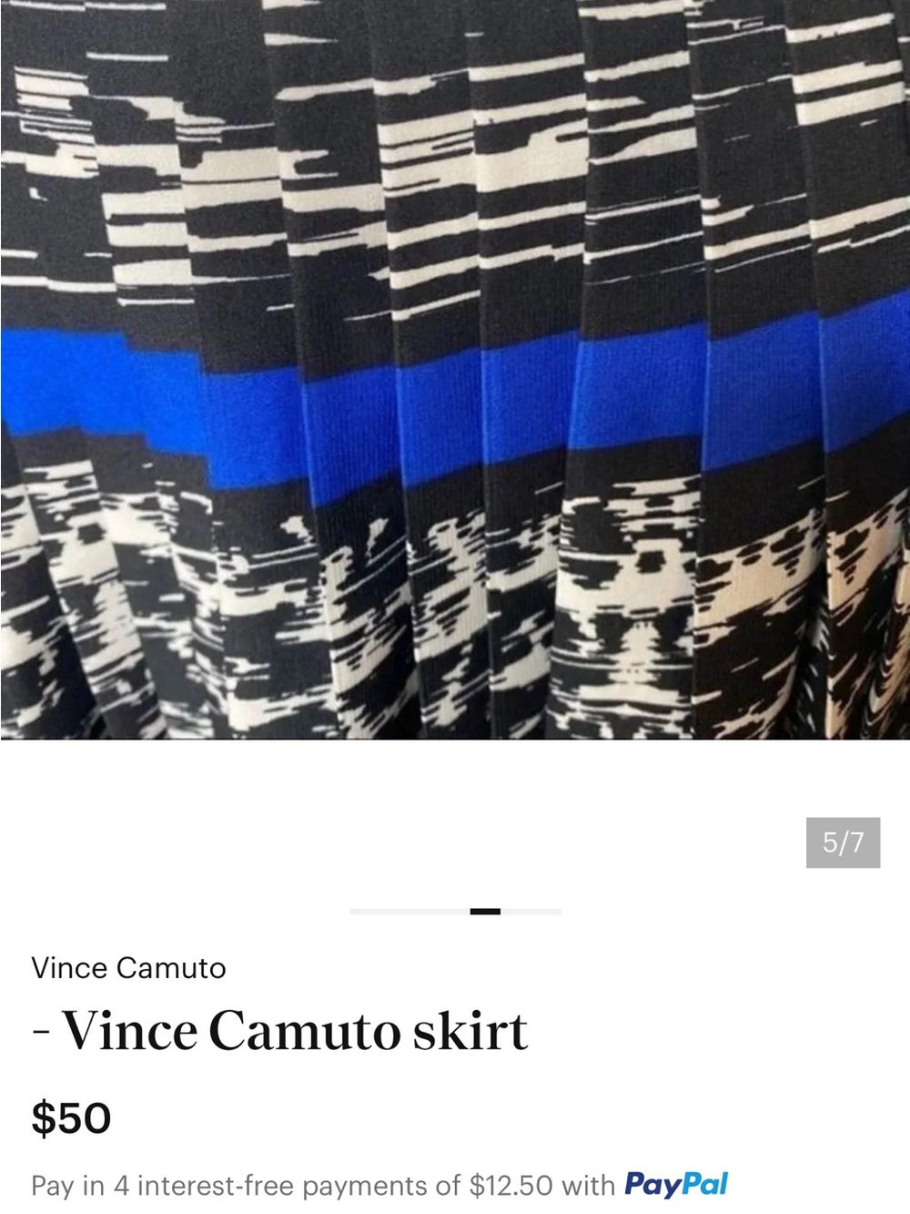Vince Camuto Black-and-Blue Pleated Hem Printed A-Line Skirt - Picture 4 of 4